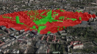 Kraków 3D. Rondo Mogilskie - analiza widoczności z lądowiska dla śmigłowców